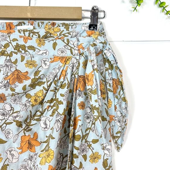 Cynthia Rowley Midi Skirt Linen Wrap Small Light Blue Floral Summer Leaves Long - Picture 2 of 12